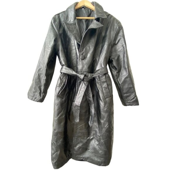 Italian Stone Womens Patchwork Genuine Long Leather Coat Black Size Medium - Picture 1 of 16